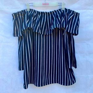 Wite Off Shoulder Pinstripe Bloe Size XL Blue Terrycloth Fabric